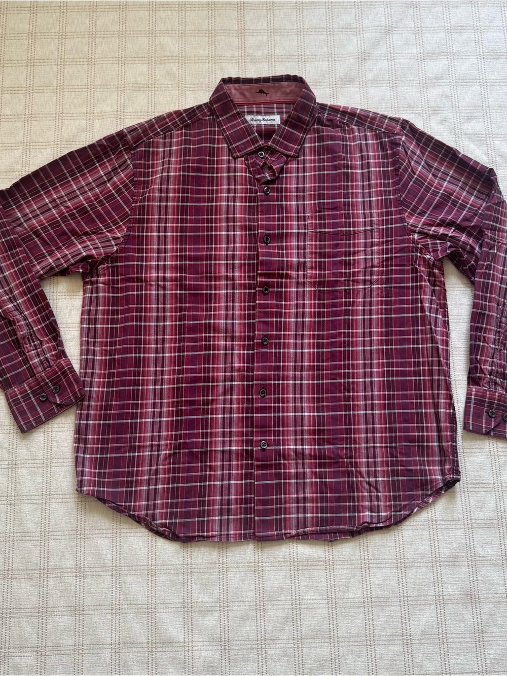 Tommy Bahama Mens Large‎ Burgundy Plaid Long Sleeve Button Down Shirt Maroon L